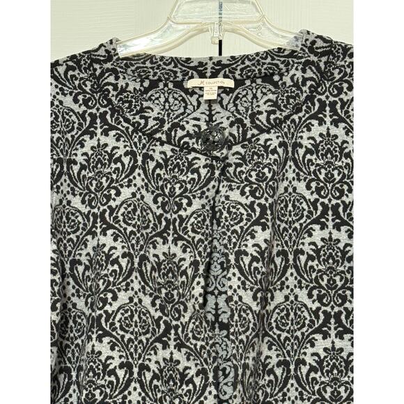 JM Collection Gray Damask 3/4 Sleeve Button Cardigan Sweater, Size XL - Picture 3 of 5